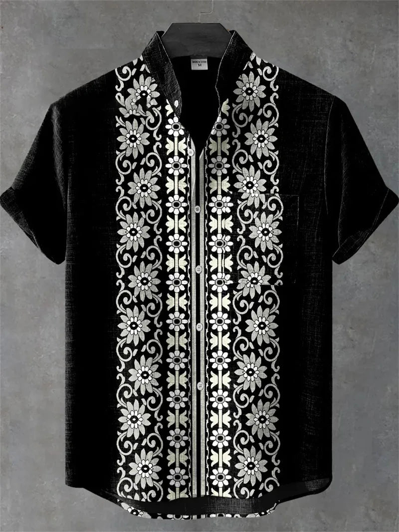 2025 Retro Ukiyo-e Pattern 3D Printing Linen Shirt Men's Fashion Shirt Summer Casual Harajuku Street Wear Vacation Shirt