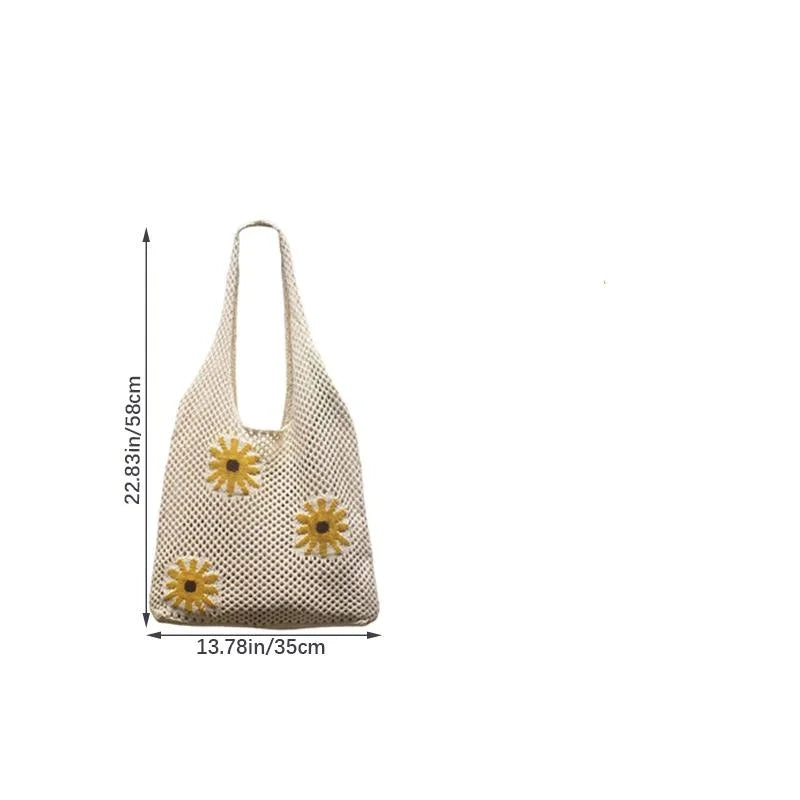 Women Knitted Bag Woven Love Heart  Pattern Wool Portable Shoulder Bag Shopping Bags Workers Students Daily Commuter Bags