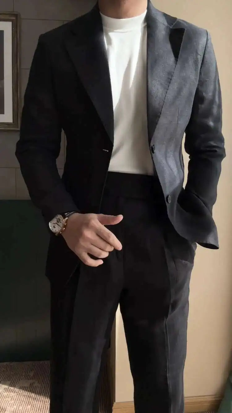 High Quality Linen Blend Business Dress Suit Wedding Suit Men Versatile Casual Office Party Prom Costume Homme Men Tuxedo Suit