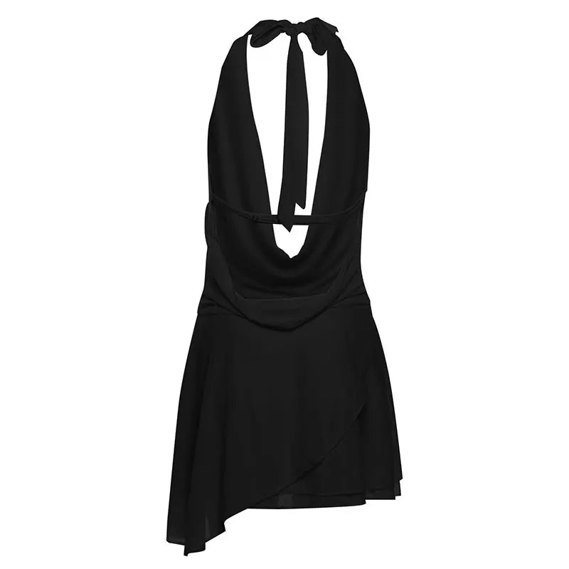 Summer Mini Dresses Fashion Women Solid Sleeveless Sexy Backless Low Chest V-Neck Halter Dresses Casual Streetwear Female Dress