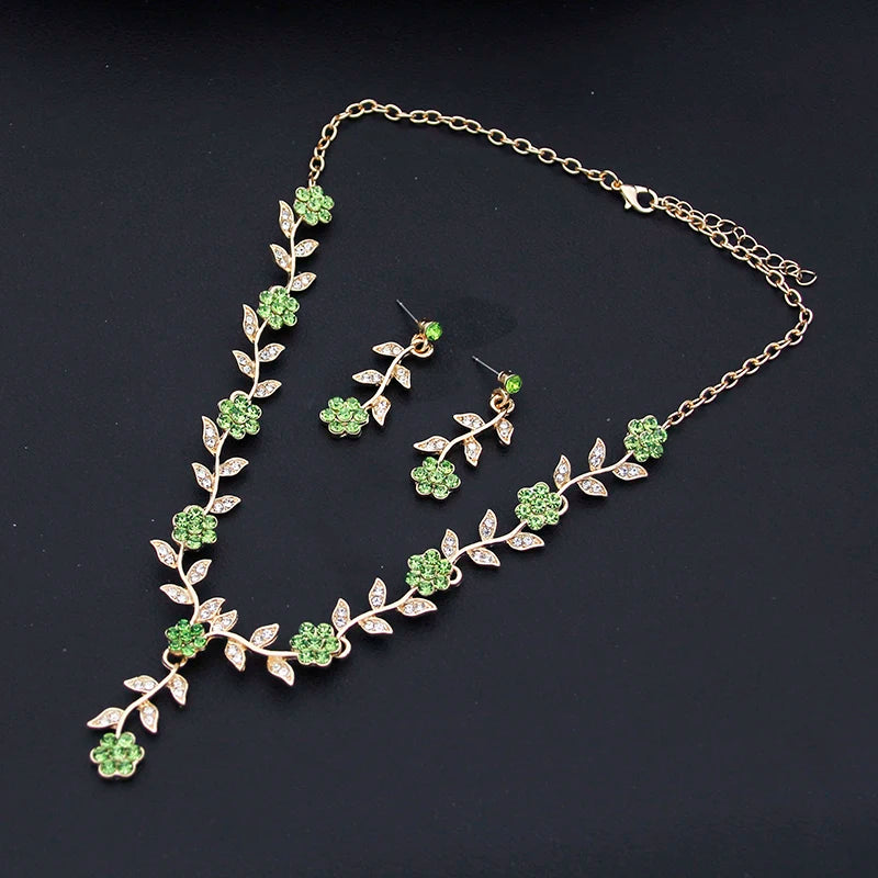16 Colors Flower Jewelry Set Exquisite Rhinestone Pendant Party Women Fashion Romantic Choker Necklace Earring Accessory Set