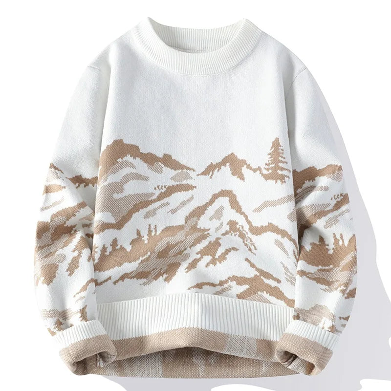 Men Knitwear Retro Couple Street Print Sweater Winter Men Women Loose Sweater Round Neck Pullover Knitting Korean Sweater