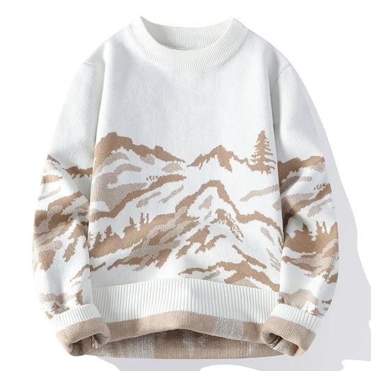 Men Knitwear Retro Couple Street Print Sweater Winter Men Women Loose Sweater Round Neck Pullover Knitting Korean Sweater