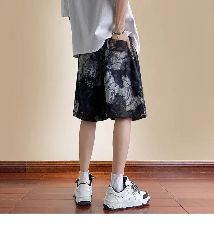 Bear Graffiti Men's Breathable Quick-drying Five-point Casual Loose Beach Sports Shorts