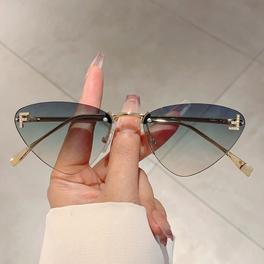 KAMMPT Stylish Triangle Gradient Shades Multi Color Decor Rimless Ladies Sunglasses Vintage Metal Ins Brand Women Sun Glasses