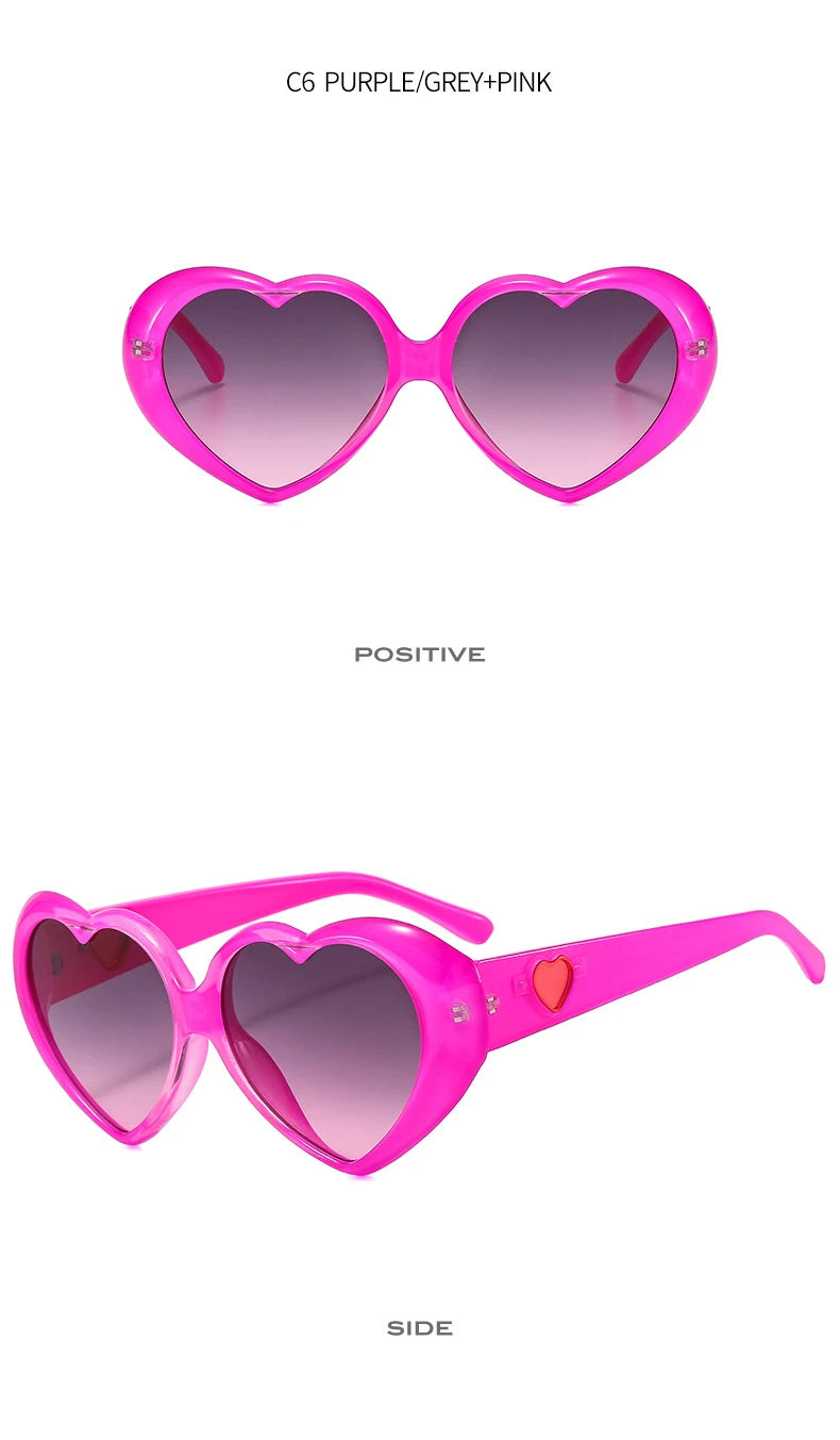 Fashion Ladies Oversized Frame Eyewear New Love Shape Iridescent Shade Luxury Designer Women's Heart Gradient Sunglasses Women