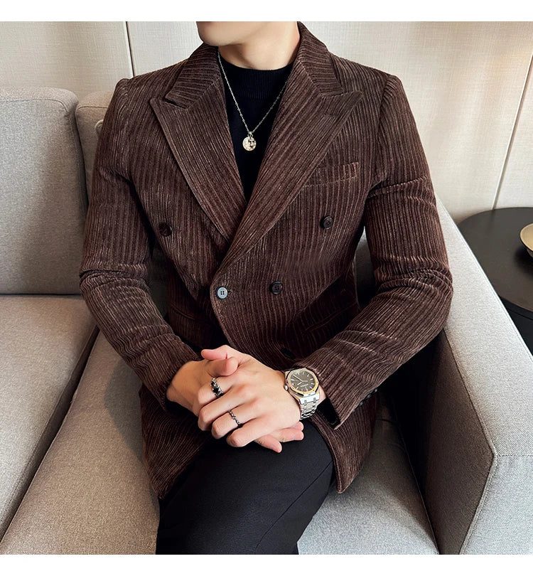 Luxury Velvet Men Blazers Autumn Winter Casual Business Suit Jackets Slim Fit Double-breasted Banquet Party Wedding Dress Jacket
