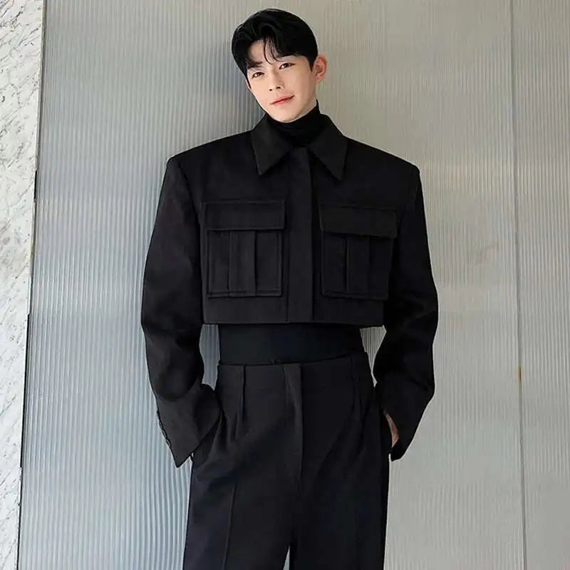 LUZHEN New Stylish Men's High Street Short Jacket Original Big Pocket Solid Color Elegant 2025 Spring Casual Trendy Coat Fbf31d
