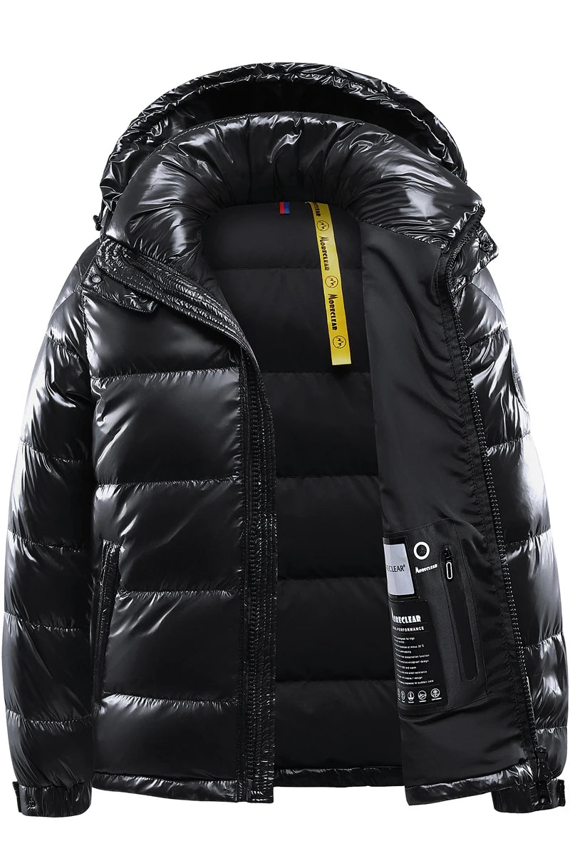 TRAF New Men's Winter Black Fashion Cold Warm Jacket Padded Thickened 90% White Duck Down Solid Color Fashion Leisure Jacket
