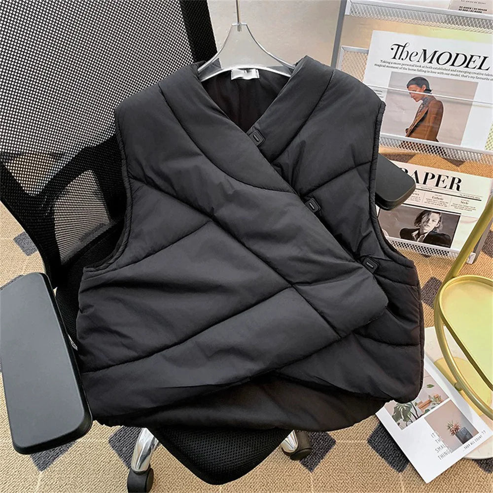 2025 New Vest Jacket Women Winter Warm Waistcoats Korean Fashion Ladies Stand Collar Down Coat Female Loose Oversize Outwears