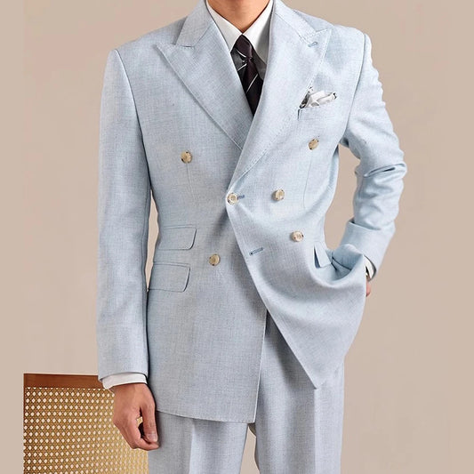 2025 Spring British Style Men Blazers Double Breasted Casual Suit Jacket Wedding Business Coat Social Banquet Tuxedo Costume