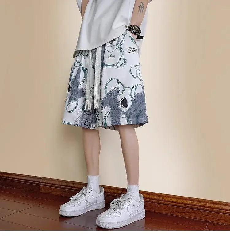 Bear Graffiti Men's Breathable Quick-drying Five-point Casual Loose Beach Sports Shorts