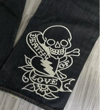 Y2K classic Gothic skull print casual straight leg high waisted pants hip-hop retro loose couple street aesthetic clothing jeans