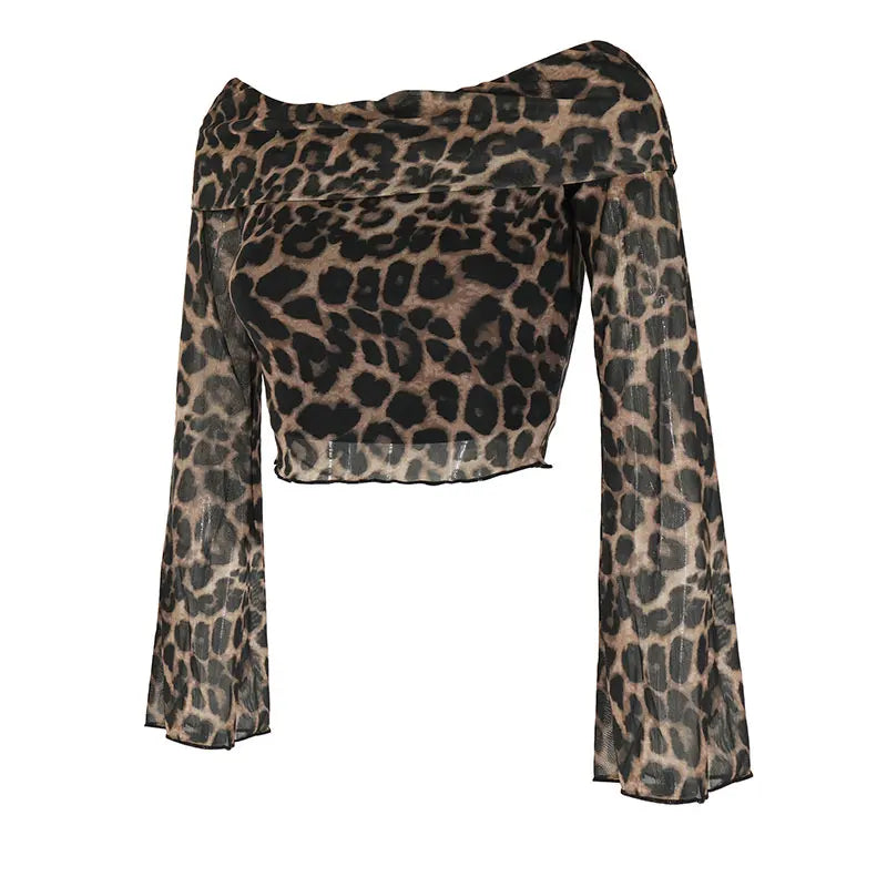 Autumn Women's T-shirt New Streetwear Fashion Long Sleeves O-Neck Tees Sexy Leopard Backless Female Versatile Knitted Clothing