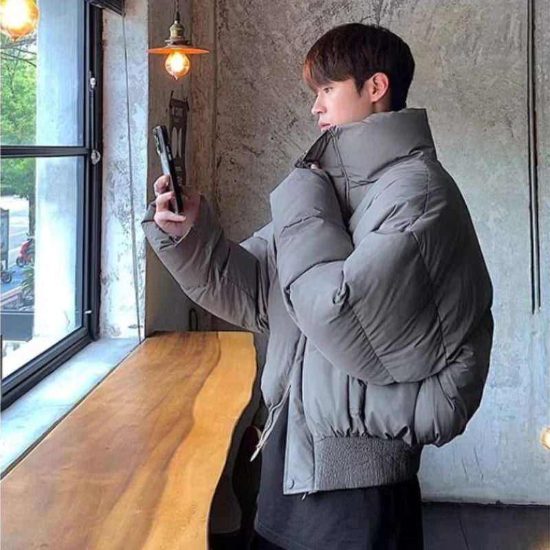 Short Stand-collar Padded Jacket Autumn Winter Loose Versatile Trendy Men's Jacket Korean Style High-end Personalized Parkas