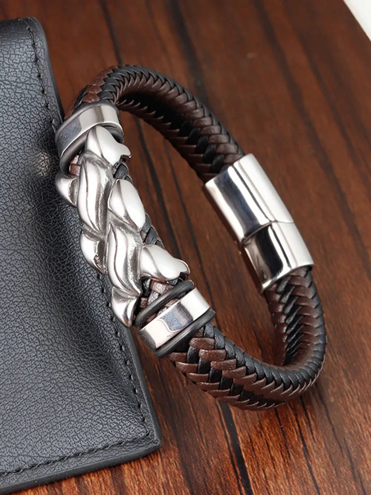 Luxury Quality Vintage Jewellery Accessories Man'S Stainless-Steel Leather Chunky Bracelets For Men