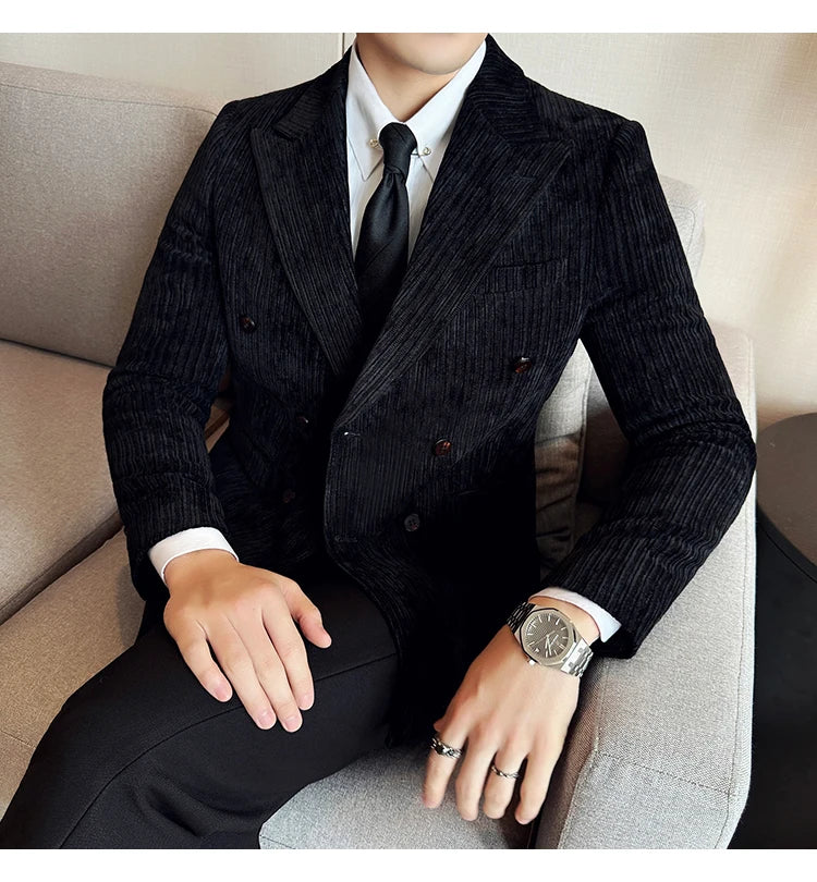 Luxury Velvet Men Blazers Autumn Winter Casual Business Suit Jackets Slim Fit Double-breasted Banquet Party Wedding Dress Jacket