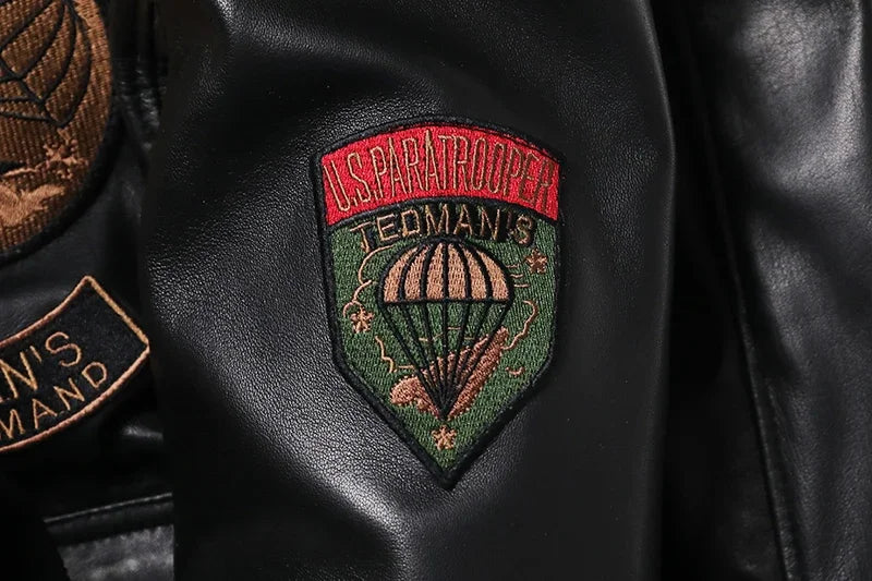 2025 New Embroidery Sheepskin Jacket Men's Natural Genuine Leather G1 Air Force Pilots Coat Thicken Warm Soft Clothes