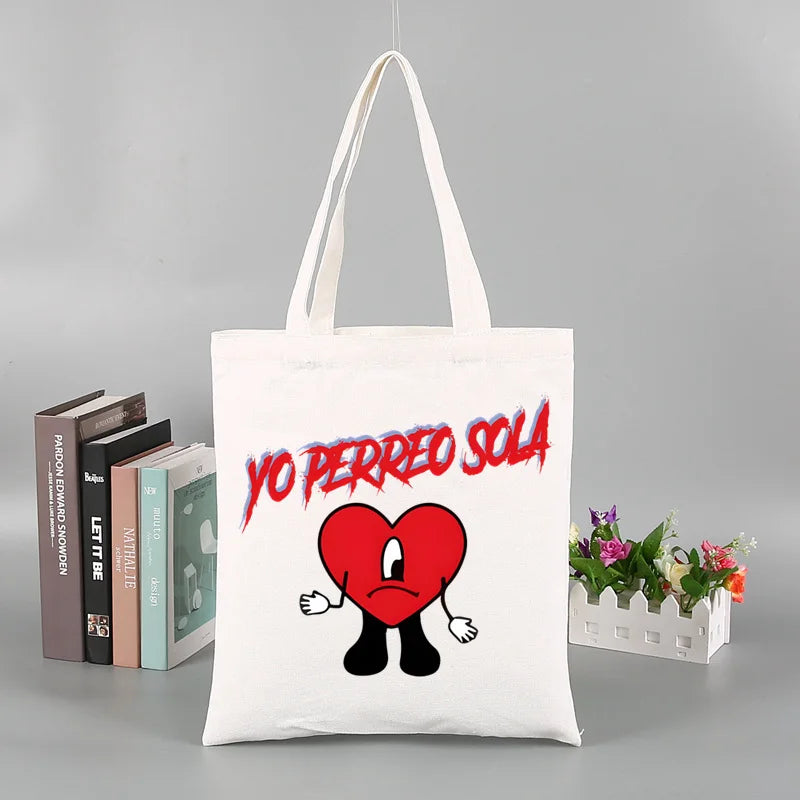 Un Verano Sin Ti Gift Bag Set, Bad Bunny Print Tote Bag, Casual Canvas Shoulder Bag with Mini Storage Bag
