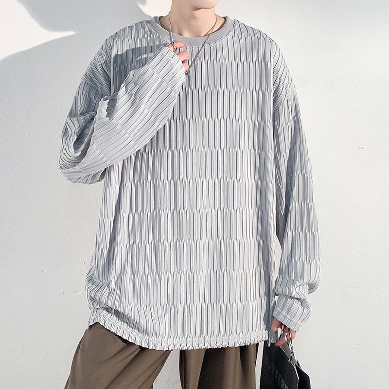 2024 Spring Autumn Casual Long Sleeve T Shirts Men Loose Round Neck T-shirts Male Fashion Harajuku Korean Streetwear Tops Tees