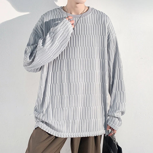 2024 Spring Autumn Casual Long Sleeve T Shirts Men Loose Round Neck T-shirts Male Fashion Harajuku Korean Streetwear Tops Tees