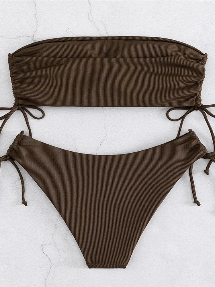 UETEEY 2025 New Summer Swimwear Bikinis Set Sexy Strapless Bikini 2 Piece Set Women Solid Split Swimsuit Backless Beach Bikini