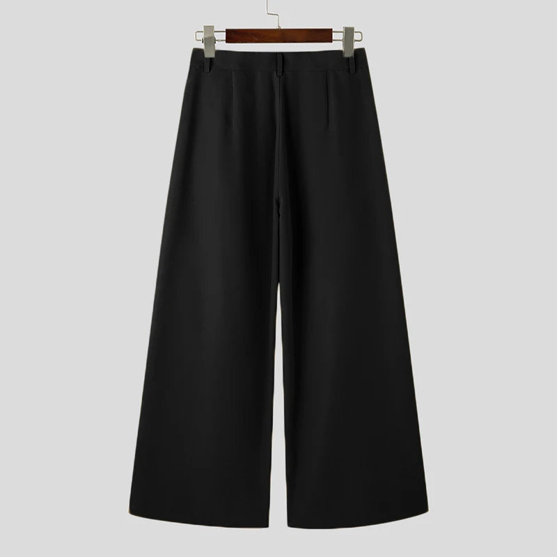 INCERUN Men Wide Leg Pants Solid Color Button Joggers Loose Pleated Casual Trousers Men Streetwear 2024 Fashion Long Pants S-5XL