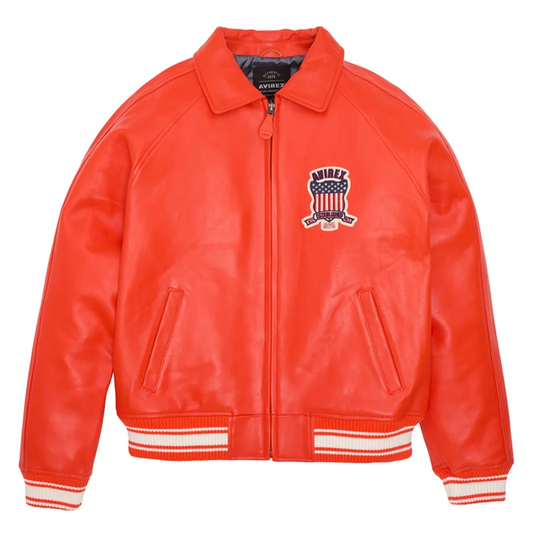 Men's Genuine Leather Varsity Jacket Us plus size Thick European lambskin High Quality Embroidery Avirex Brand