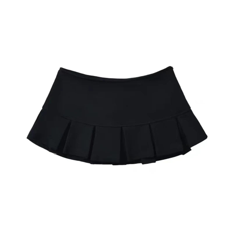 HOUZHOU Terry Fabric Y2K Mini Skirt Women Low Waist Wide Pleat Light Grey Sexy Vintage A-line Pleated Skirt Casual Skort Summer