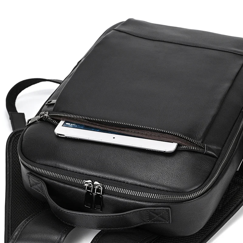 Vintage Travel Backpack leather double zipper bagpack male crazy horse leather backpack handmade leather travel bag men bag