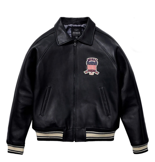Men's Genuine Leather Varsity Jacket Us plus size Thick European lambskin High Quality Embroidery Avirex Brand