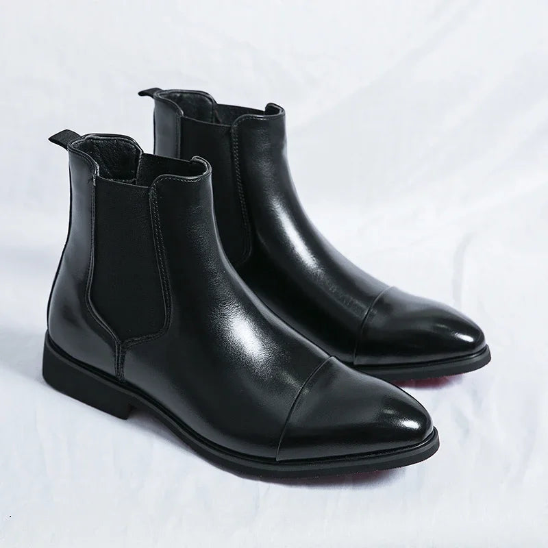 Luxury Brand Men's Chelsea Boots New Outdoor Red Sole Square Shoes Handmade Toe Business Ankle Boots for Men Dress Boots 2024