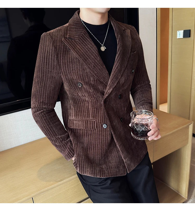 Luxury Velvet Men Blazers Autumn Winter Casual Business Suit Jackets Slim Fit Double-breasted Banquet Party Wedding Dress Jacket