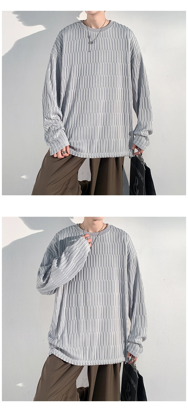 2024 Spring Autumn Casual Long Sleeve T Shirts Men Loose Round Neck T-shirts Male Fashion Harajuku Korean Streetwear Tops Tees