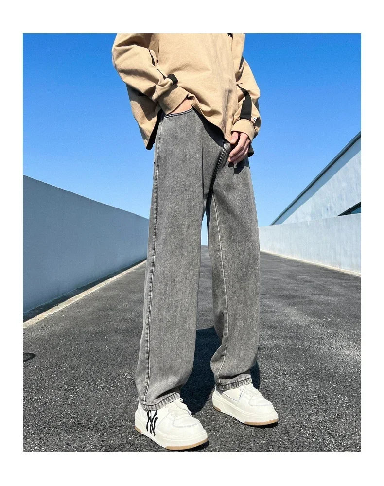 Men's Jeans Spring Autumn Extend Straight Vintage Blue Casual Baggy Jeans Korean Trousers Classic Wide Leg Fashion Denim Pants
