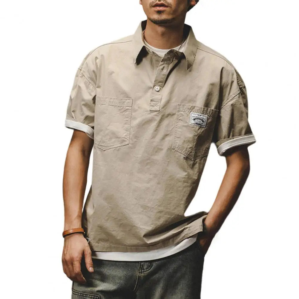 Man Shirts Summer Cargo Shirt American Retro Loose Short Sleeves Lapel Men Tops Work Shirt Multi Pockets Half Sleeve Casual Tops