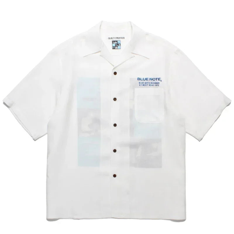 Summer Blue Letters Embroidery WACKO MARIA Shirts Men Women Graphics Print Hawaiian Short Sleeve Tee Casual Fashion Beach Shirt
