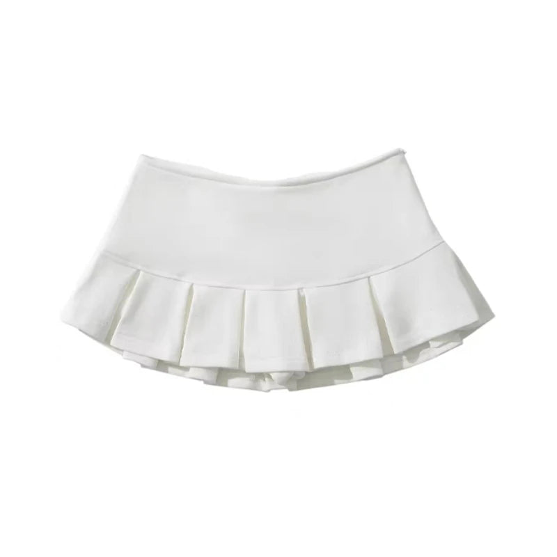 HOUZHOU Terry Fabric Y2K Mini Skirt Women Low Waist Wide Pleat Light Grey Sexy Vintage A-line Pleated Skirt Casual Skort Summer