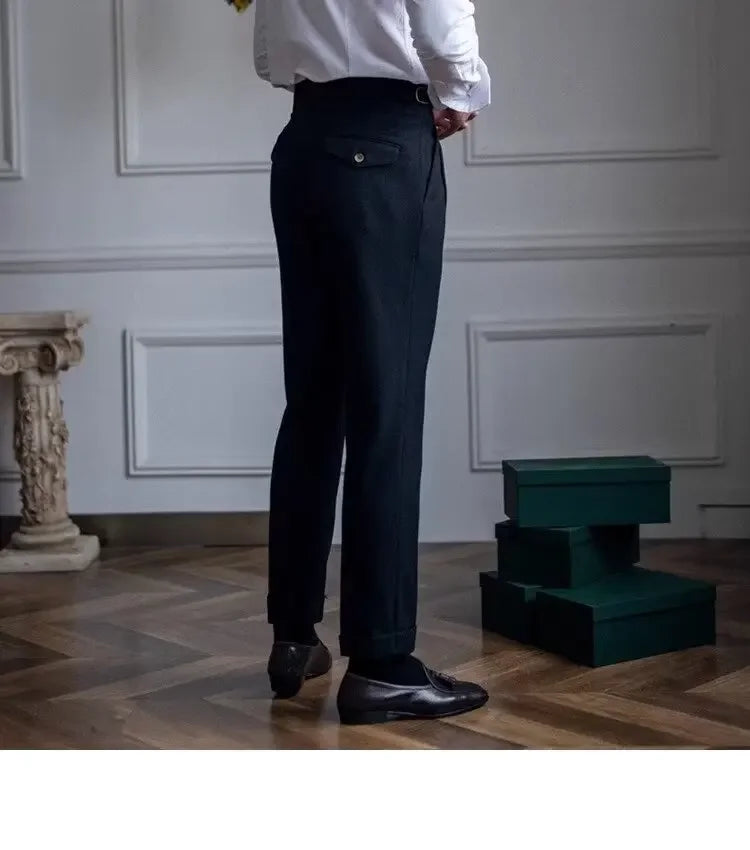 High-waisted Casual Straight-leg Suit Pants For Men Autumn Vintage Draped Waist Trousers Naples Retro Style Business Formal Wear