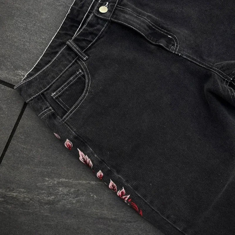 Y2K New American Retro Hip-Hop Cherry Blossom Dragon Print Loose Jeans For Men and Women Gothic Hip-Hop Casual Joker Street Wear