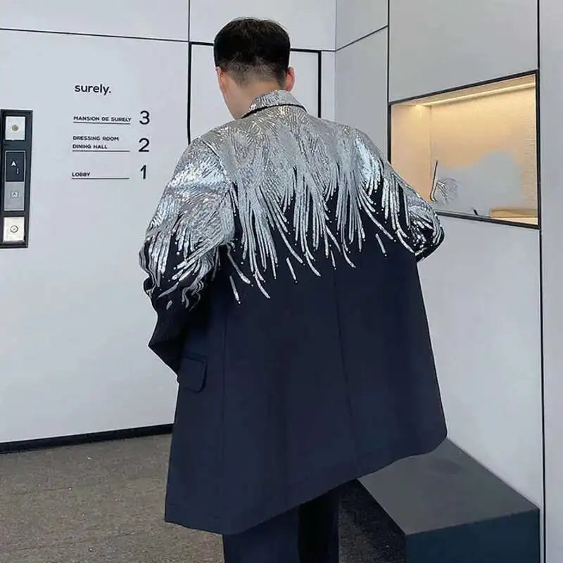 IEFB Embroidery Sequin Trendy Casual Men's Blazer Spring New Fashion Male Jacket Streetwear Suit Coat Personality 9Y9245