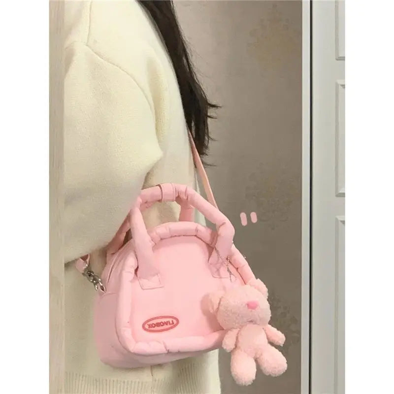 Xiuya Sweet Cute Handbags for Women Fluffy Soft Clouds Casual Crossbody Bag Harajuku 2023 Style Summer New Fashion Shoulder Bag