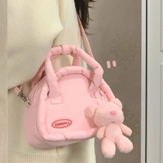 Xiuya Sweet Cute Handbags for Women Fluffy Soft Clouds Casual Crossbody Bag Harajuku 2023 Style Summer New Fashion Shoulder Bag