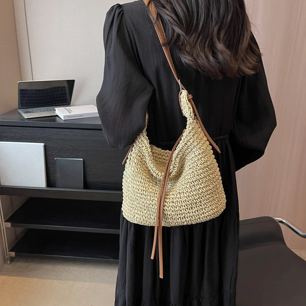 Hand-Woven Handbags Handmade Straw Woven Bag Paper Rope Fashion Casual Simple Elegant Strap Adjustable Summer Beach Bag