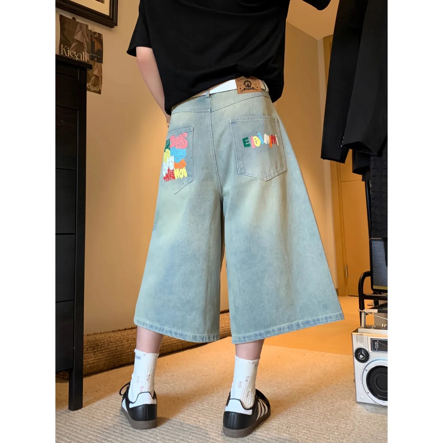 American Retro Jeans Y2K Men Women Harajuku Hip Hop Gothic Retro Pocket Embroidered Blue Baggy Jeans Low Waist Wide Leg Trousers