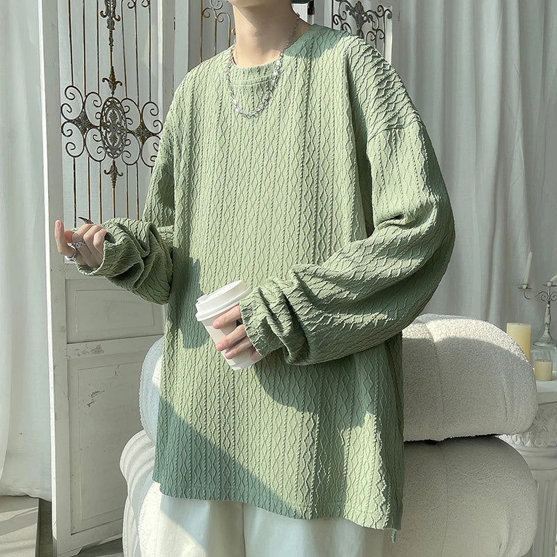 2024 Spring Autumn Casual Long Sleeve T Shirts Men Loose Round Neck T-shirts Male Fashion Harajuku Korean Streetwear Tops Tees