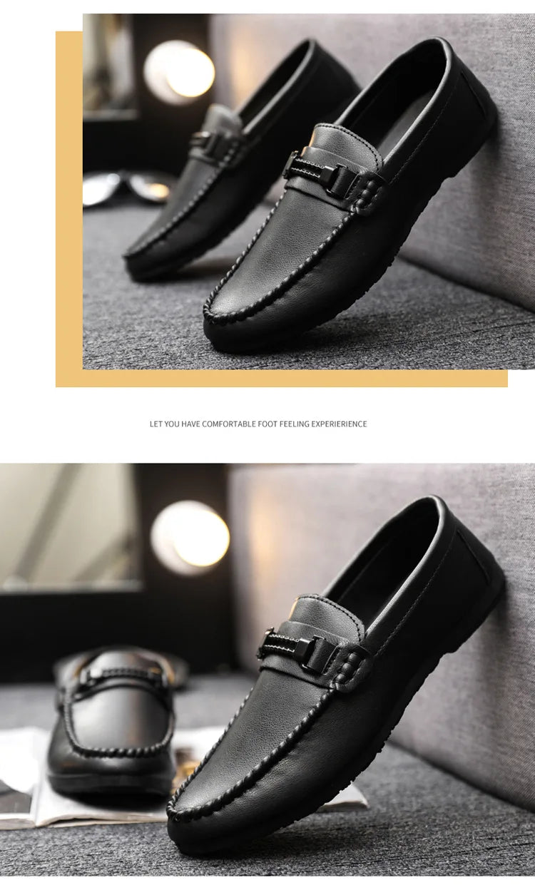 Men's Formal Summer Soft Sole Business Work Shoes Waterproof Lightweight Genuine Leather Men's Loafers Men's Flat Breathable