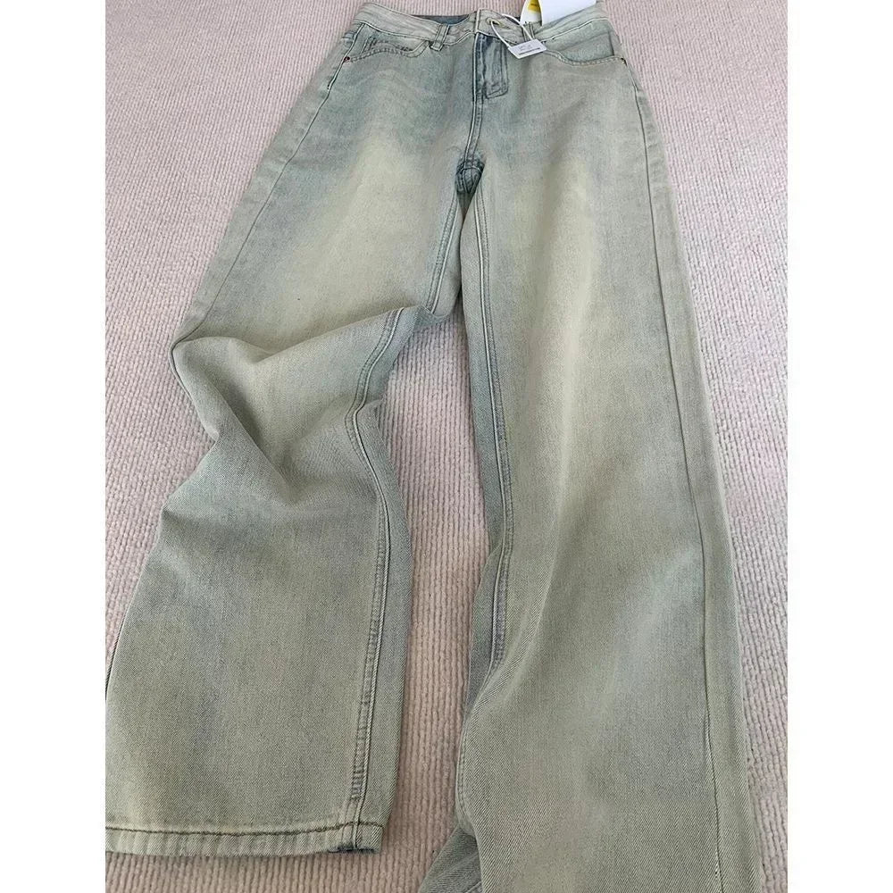 American Vintage Gothic Black Y2K Washed Multi-Pocket Spliced Raw Edge Jeans Mens Loose Street Trend Hip Hop Rap Wide Leg Pants