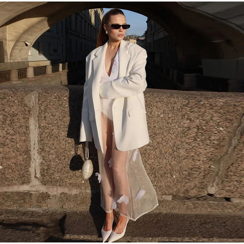 Y2K 3D Floral Gauze Long Skirts For Women 2025 Summer Spring Street See Through High Waist Maxi Skirt Lady Vacation Beach Skirt