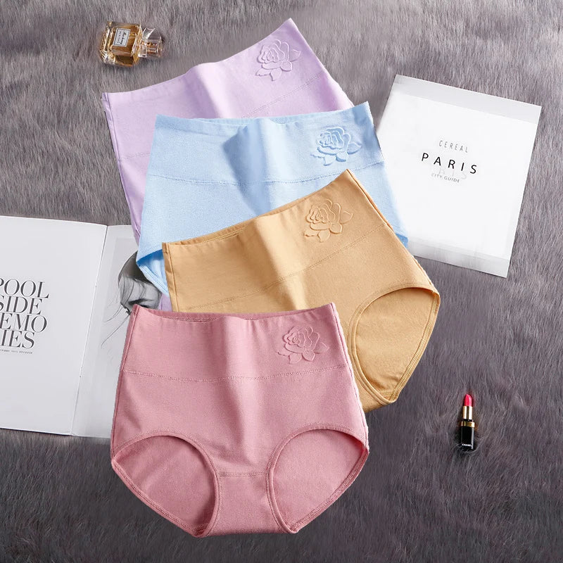 4Pcs/Set High Waist Underwear Cotton Panties Women Body Slimming Solid Briefs Plus Size Underpants Female Breathable Lingeries